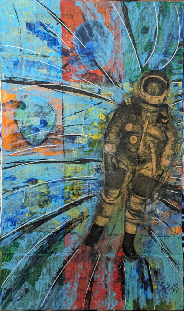 Can You Hear Me Major Tom? 28 1/2 x 17" (724 x 432mm) Mixed Media Collage On Cardboard