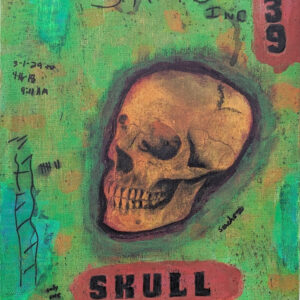 Skull 839 - Mixed Media/Collage/Acrylics on Canvas Panel 14 x 11″” (356 x 280mm)