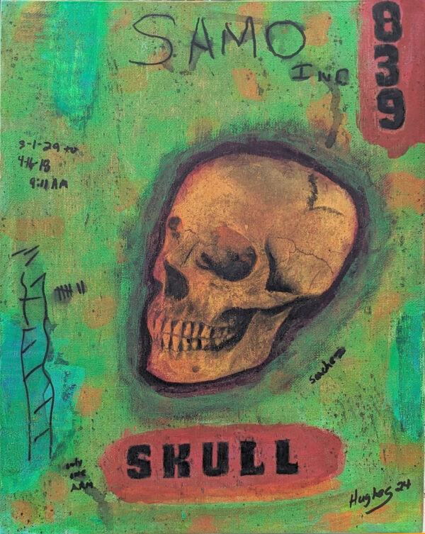 Skull 839 - Mixed Media/Collage/Acrylics on Canvas Panel 14 x 11″” (356 x 280mm)